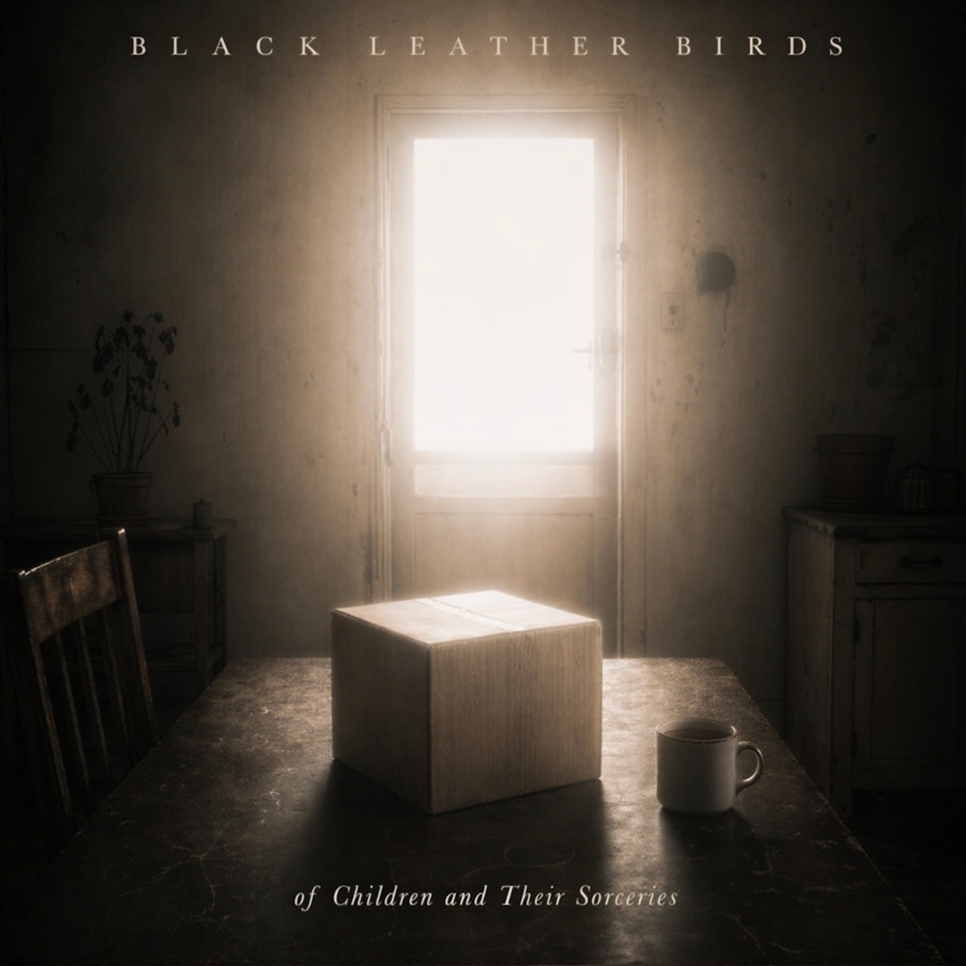 Cover artwork: a sealed cardboard box and mug on a worn table, facing a bright doorway